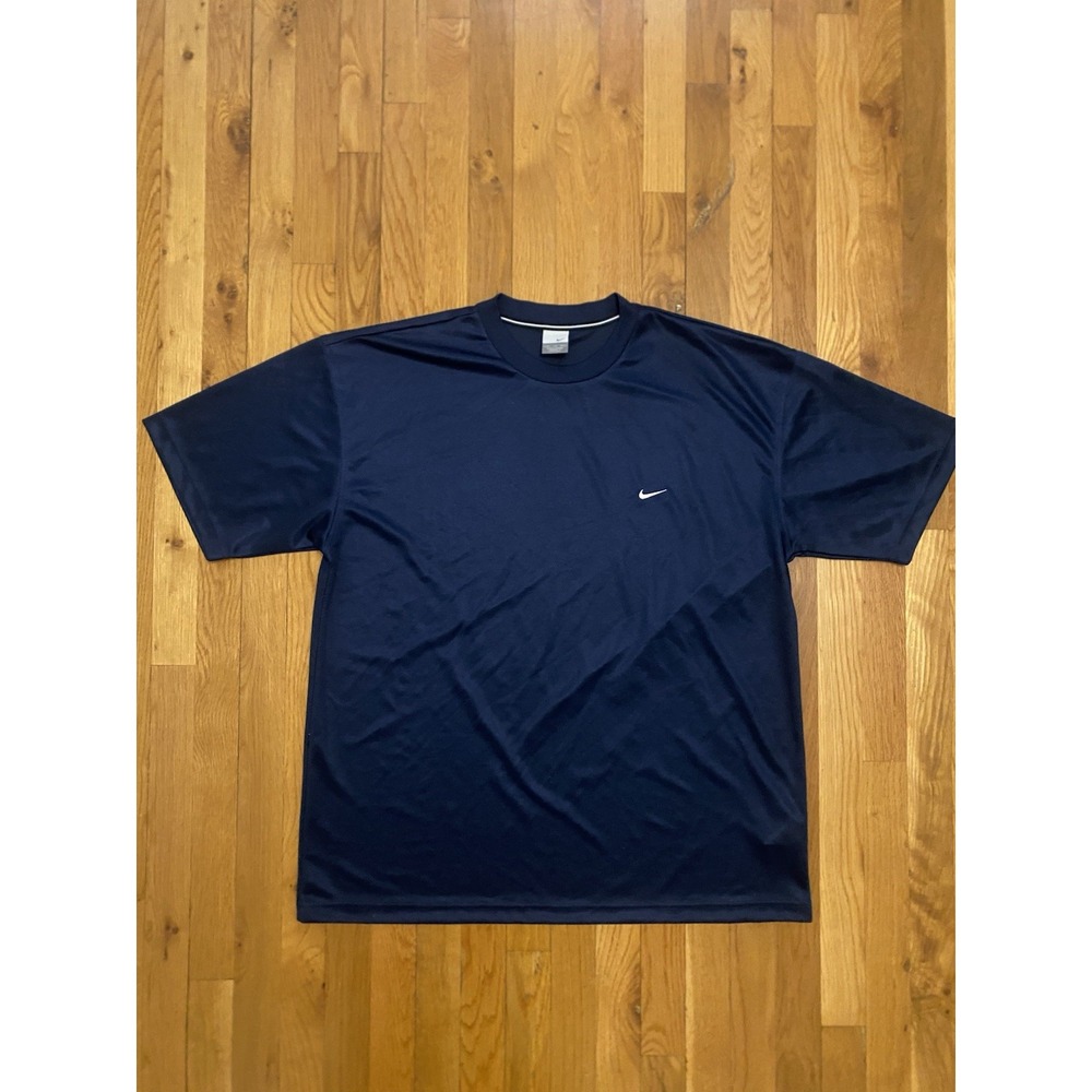 Vintage Y2K Nike Mini Swoosh T Shirt Navy Blue Mens Size XXL Silver Tag VTG